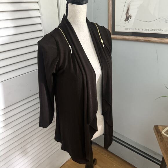 Chicos Travelers 0 Jacket Womens Small Brown Zipper Detail Open Slinky Travel - Picture 4 of 10